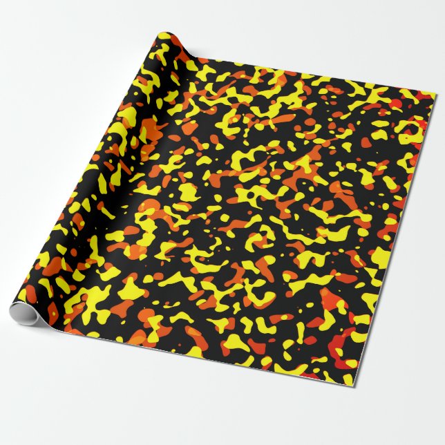 Trendy Yellow and Orange Camouflage Pattern Wrapping Paper (Unrolled)
