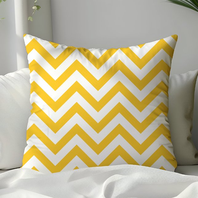 Trendy Yellow and White Chevron Zigzag Stripes Cushion (Creator Uploaded)