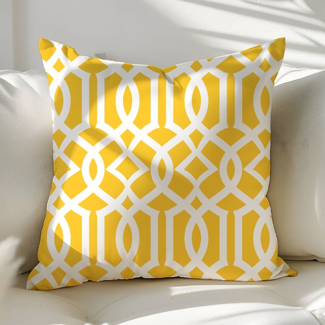 Trendy Yellow and White Moroccan Trellis Pattern Cushion (Creator Uploaded)