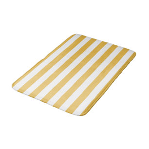 Trendy Yellow and White Wide Horizontal Stripes Bath Mat