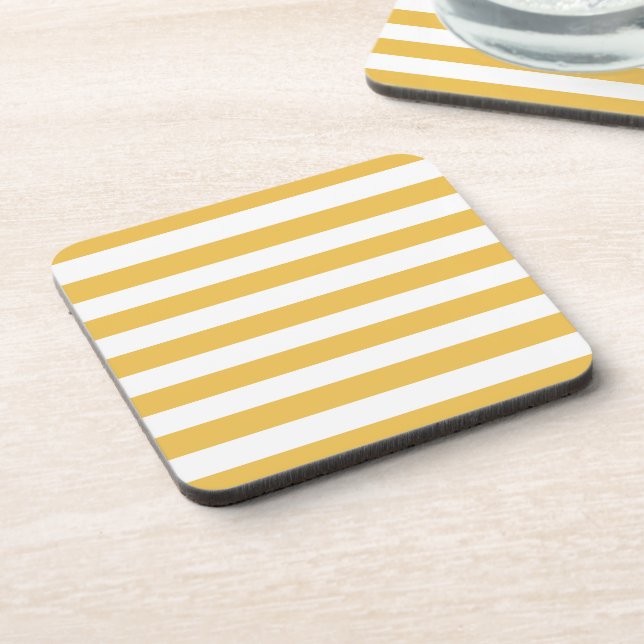 Trendy Yellow and White Wide Horizontal Stripes Coaster (Left Side)