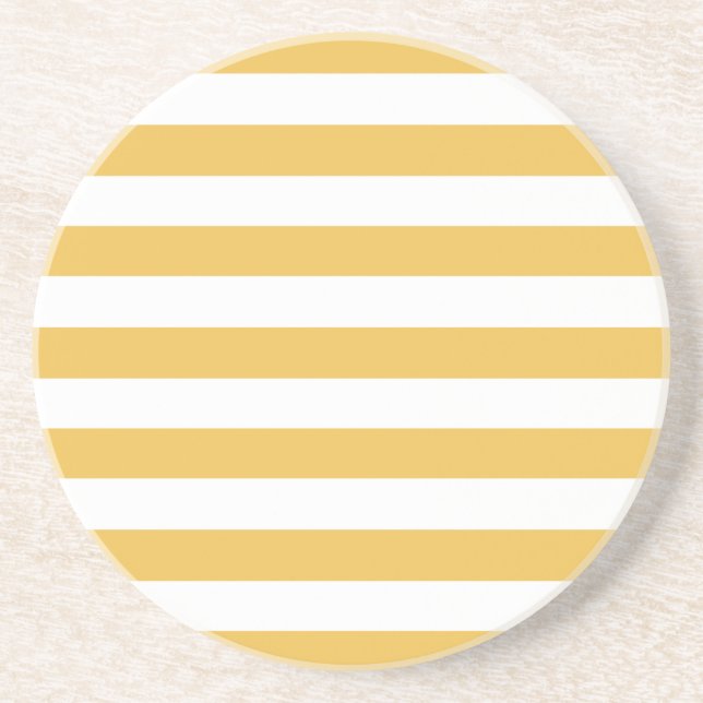 Trendy Yellow and White Wide Horizontal Stripes Coaster (Front)