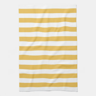 Trendy Yellow and White Wide Horizontal Stripes Tea Towel