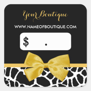 Trendy Yellow Bow Giraffe Print Boutique Price Tag