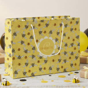 Trendy Yellow Buzzing Spring & Summer Honeybee Large Gift Bag