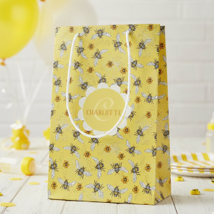 Trendy Yellow Buzzing Spring & Summer Honeybee Medium Gift Bag
