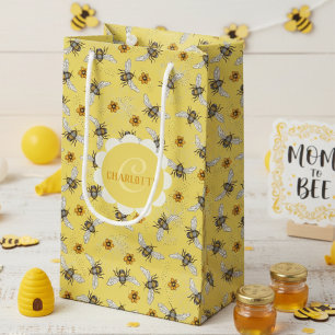 Trendy Yellow Buzzing Spring & Summer Honeybee  Small Gift Bag