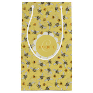 Trendy Yellow Buzzing Spring & Summer Honeybee  Small Gift Bag