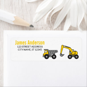 Trendy Yellow Construction Trucks Return Address   Label