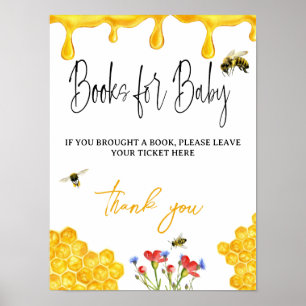 Trendy Yellow Flower Bee Book for Baby Shower Game Poster