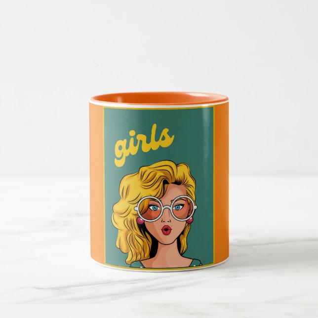 Trendy Yellow Girl  Beautiful Mug. Two-Tone Coffee Mug (Center)