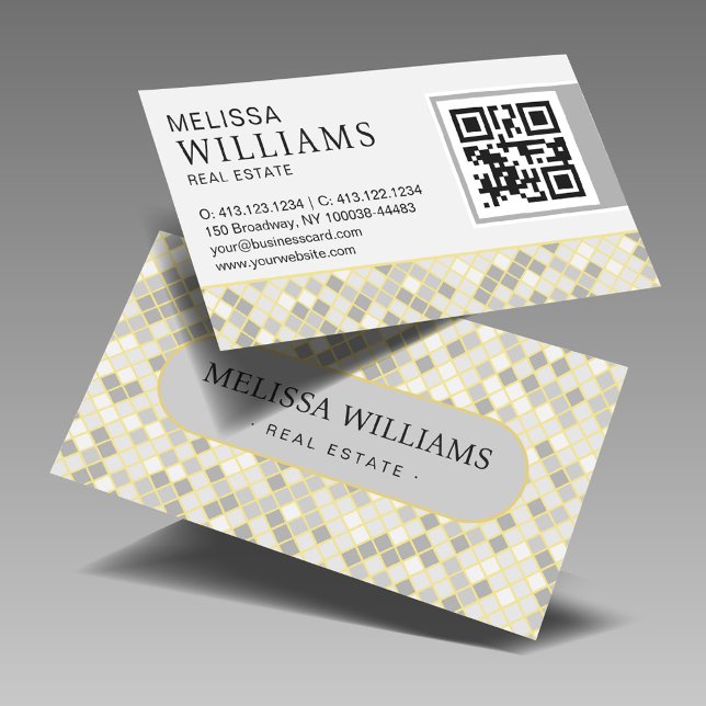 Trendy Yellow & Gray Diamond Mosaic  Business Card (Creator Uploaded)