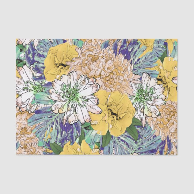 Trendy Yellow & Green Floral Girly Illustration Tissue Paper (Front)
