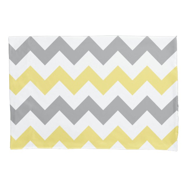 Trendy Yellow Grey Chevron Pattern Pillowcase (Front)
