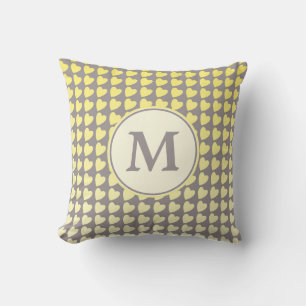 Trendy Yellow Grey Heart Gradient Pattern Monogram Cushion