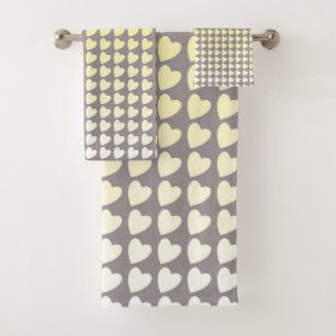 Trendy Yellow Grey Heart Pattern Gradient Bath Towel Set