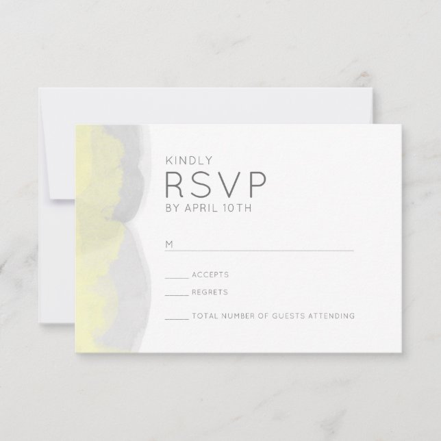 Trendy yellow grey watercolor wedding rsvp reply card (Front)