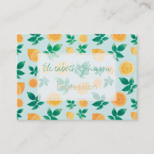 Trendy Yellow Lemon Fruit & Leaves Mint Pattern Business Card