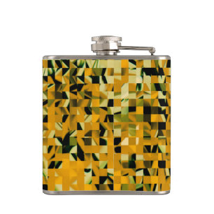 Trendy Yellow Orange Green Black Pixel Pattern Hip Flask