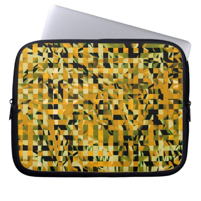 Trendy Yellow Orange Green Black Pixel Pattern Laptop Sleeve (Front)