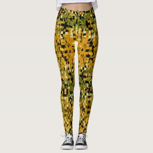 Trendy Yellow Orange Green Black Pixel Pattern Leggings