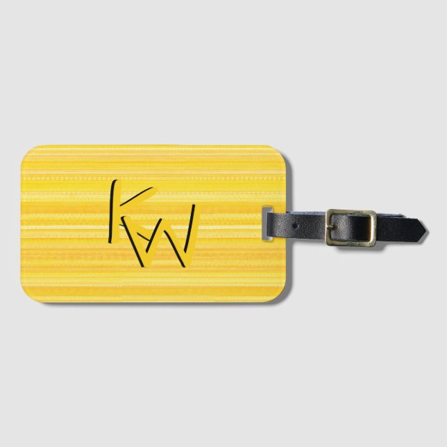 Trendy Yellow Pattern Double Monogram Custom Luggage Tag (Front Horizontal)