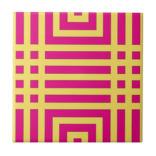 Trendy Yellow & Pink Abstract Geometric Pattern Ceramic Tile (Front)