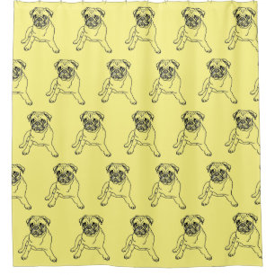 Trendy Yellow Pug Dog Drawing Shower Curtain