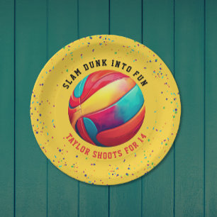 Trendy Yellow Sport All-Star Basketball Birthday Paper Plate