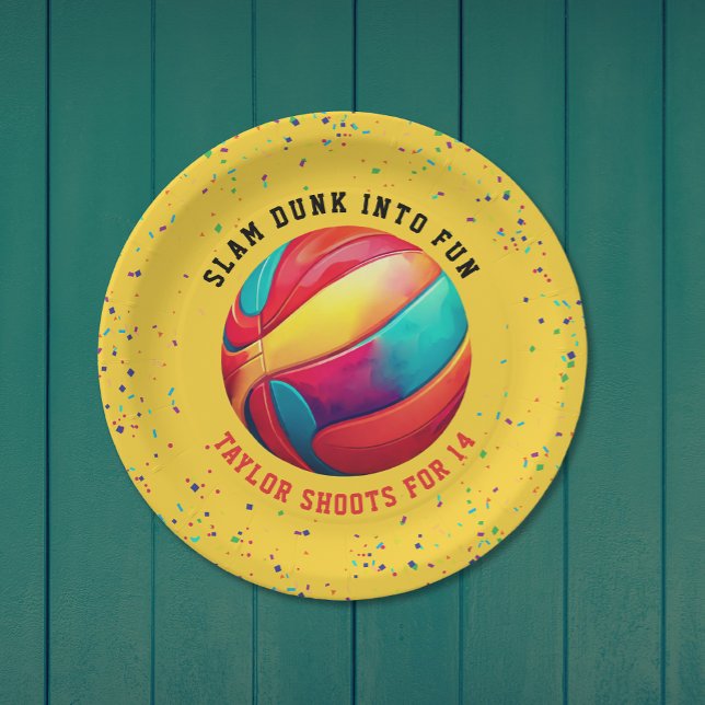 Trendy Yellow Sport All-Star Basketball Birthday Paper Plate (Creator Uploaded)