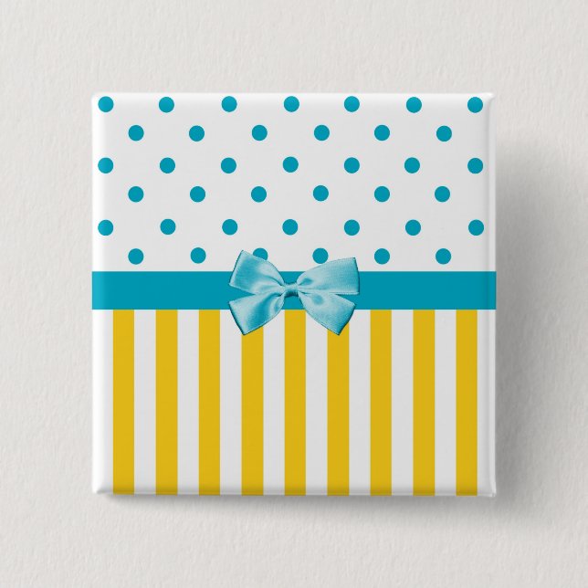 Trendy Yellow Stripes With Blue Ribbon 15 Cm Square Badge (Front)