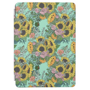Trendy yellow sunflowers and pink roses design iPad air cover