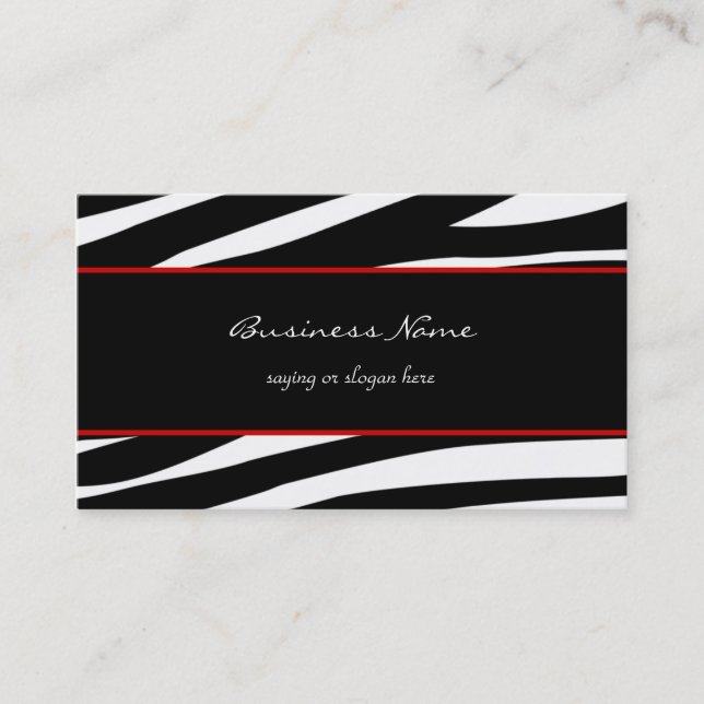 Trendy zebra customisable red business card (Front)