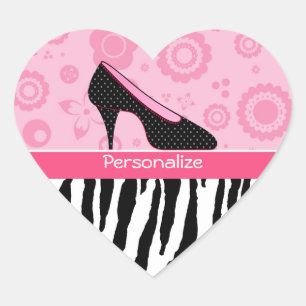 Trendy Zebra Girly Pink Shoes With Name Heart Sticker