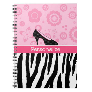 Trendy Zebra Girly Pink Shoes With Name Notebook