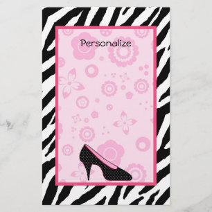 Trendy Zebra Girly Pink Shoes With Name Stationery