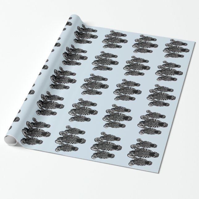 Trendy Zebra  Herd on Blue Wrapping Paper (Unrolled)