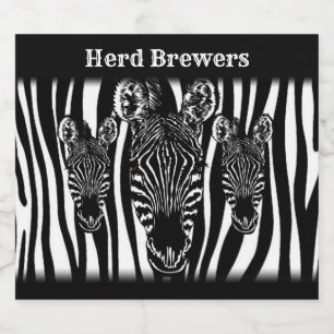 Trendy Zebra Herd on Zebra Print Beer Bottle Label