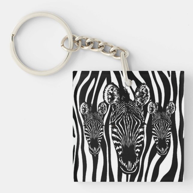 Trendy Zebra Herd on Zebra Print Key Ring (Front)