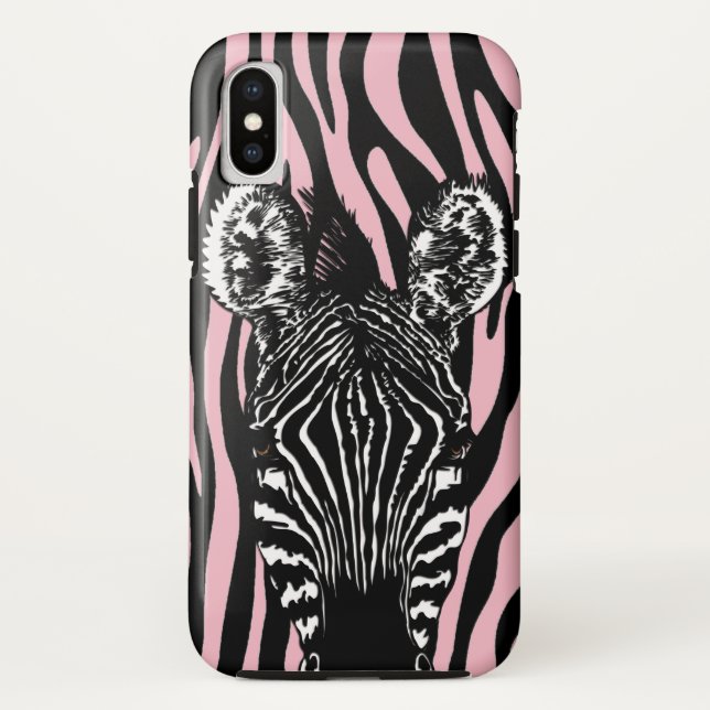 Trendy Zebra Herd on Zebra Print Pink Case-Mate iPhone Case (Back)