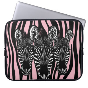 Trendy Zebra Herd on Zebra Print Pink Laptop Sleeve