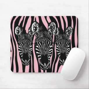 Trendy Zebra Herd on Zebra Print Pink Mouse Pad