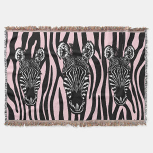 Trendy Zebra Herd on Zebra Print Pink Throw Blanket