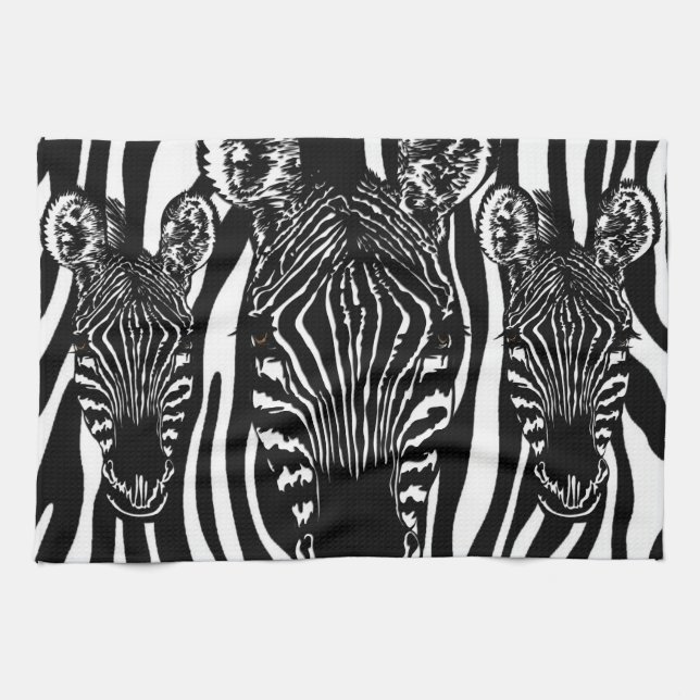 Trendy Zebra  Herd on Zebra Print Tea Towel (Horizontal)