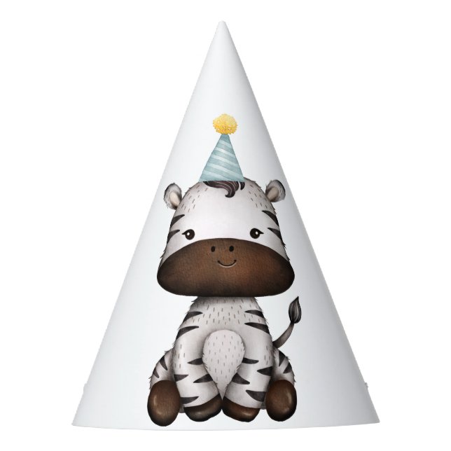 Trendy Zebra Party Animal Jungle Wild One Birthday Party Hat (Front)