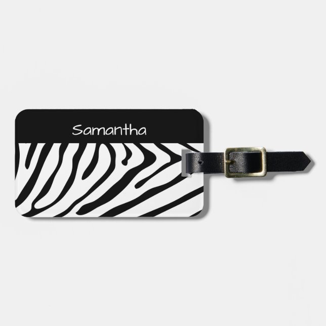 Trendy Zebra Print Black and White Luggage Tag (Front Horizontal)