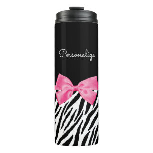 Trendy Zebra Print Chic Hot Pink Bow and Name Thermal Tumbler