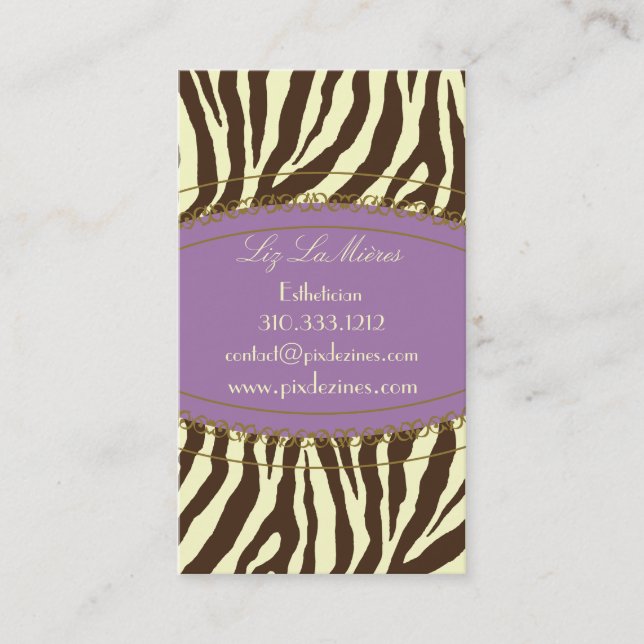 Trendy zebra print, dark brown business card (Front)