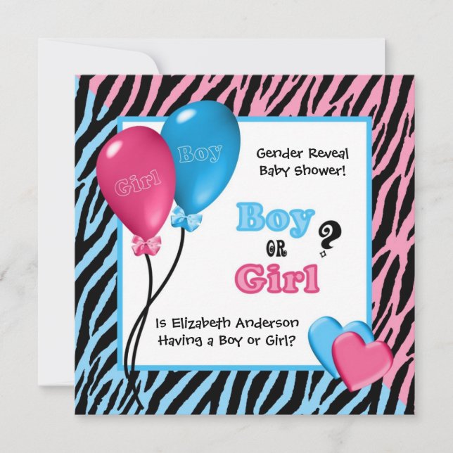Trendy Zebra Print Gender Reveal Baby Shower Invitation (Front)