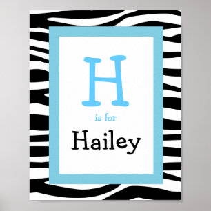 Trendy Zebra Print Nursery Wall Art Name Print